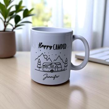 Keramiktasse Happy Camper personalisiert Kaffeebecher Teetasse Kaffeetasse - Artikel Nr. 1100083